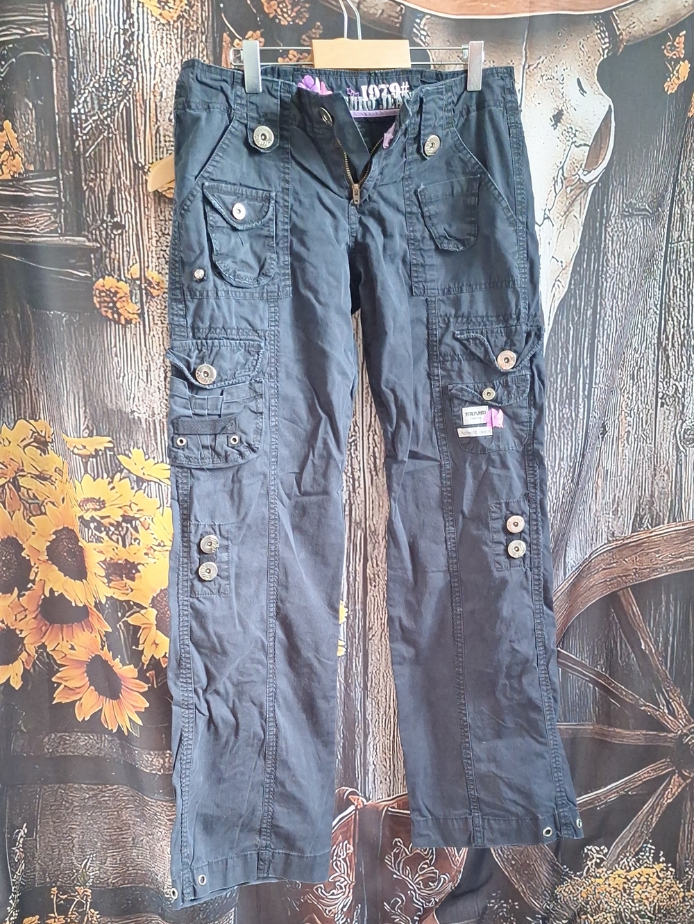 Dark Navy Cargo Pants with Button Details